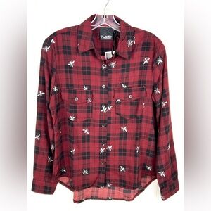 Nanette Lepore Plaid Embroidered Bee Button Up - Small- NWT